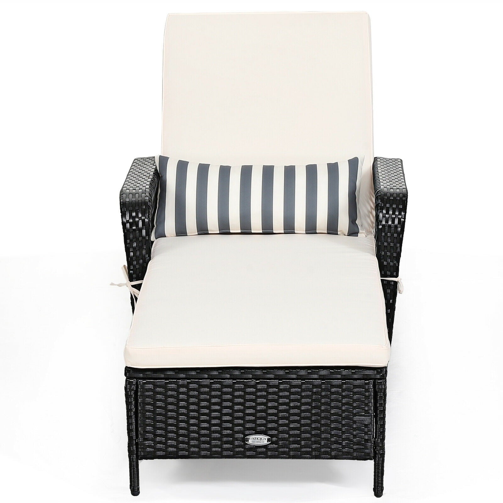 Biotree PE Rattan Chaise Lounge Chair with Adjustable Pillow-Black