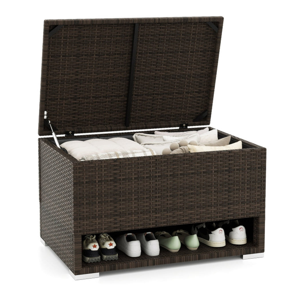 Biotree PE Rattan Storage Bin with Waterproof Liner for Patio Cushions Outdoor Waterproof for Patio Deck Garden Cushions, Brown