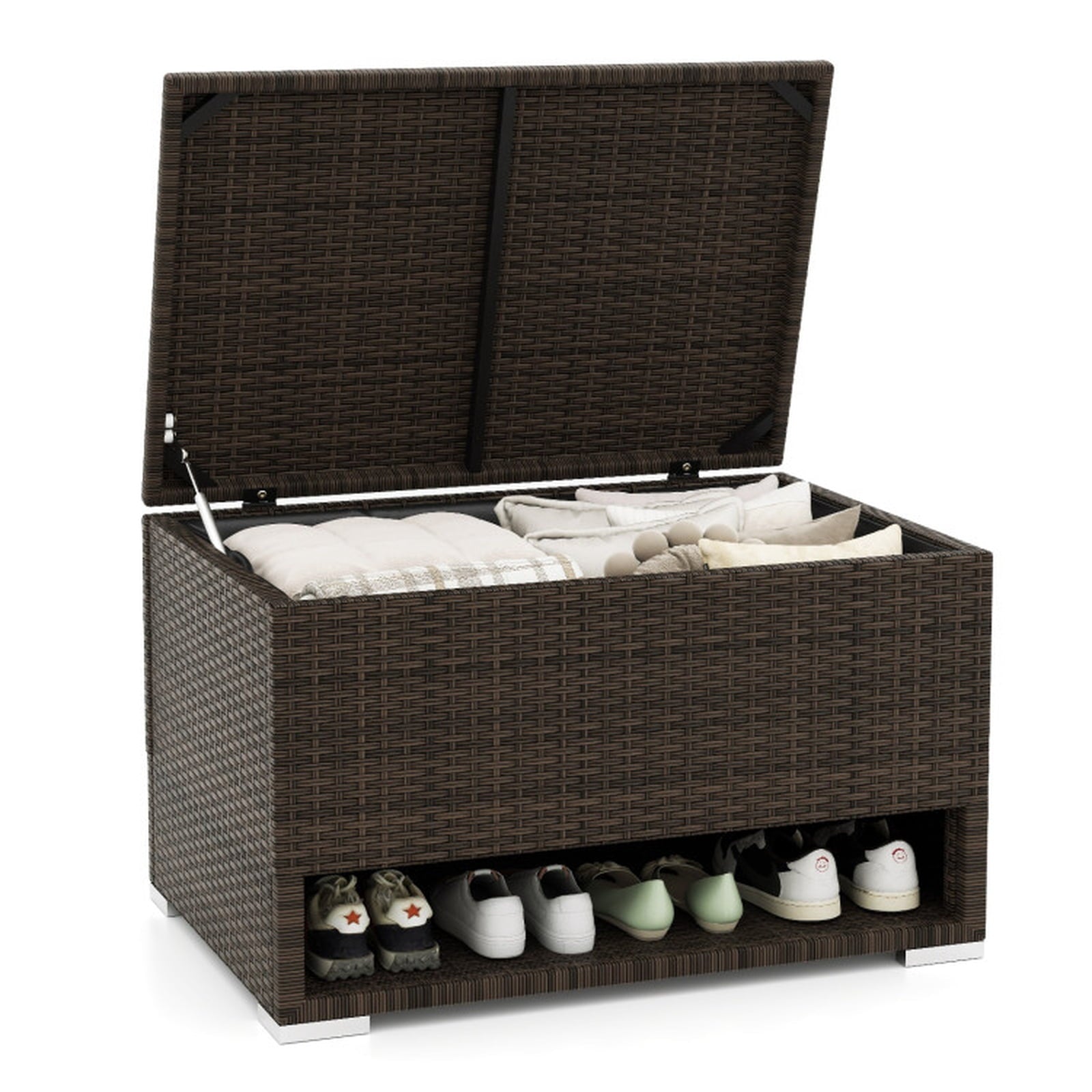 Biotree PE Rattan Storage Bin with Waterproof Liner for Patio Cushions Outdoor Waterproof for Patio Deck Garden Cushions, Brown