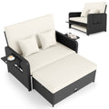 Biotree PE Wicker Outdoor Daybed with 4-Level Adjustable Backrest and Storage Ottoman Outdoor Conversation Set for Garden Backyard PorchWhite