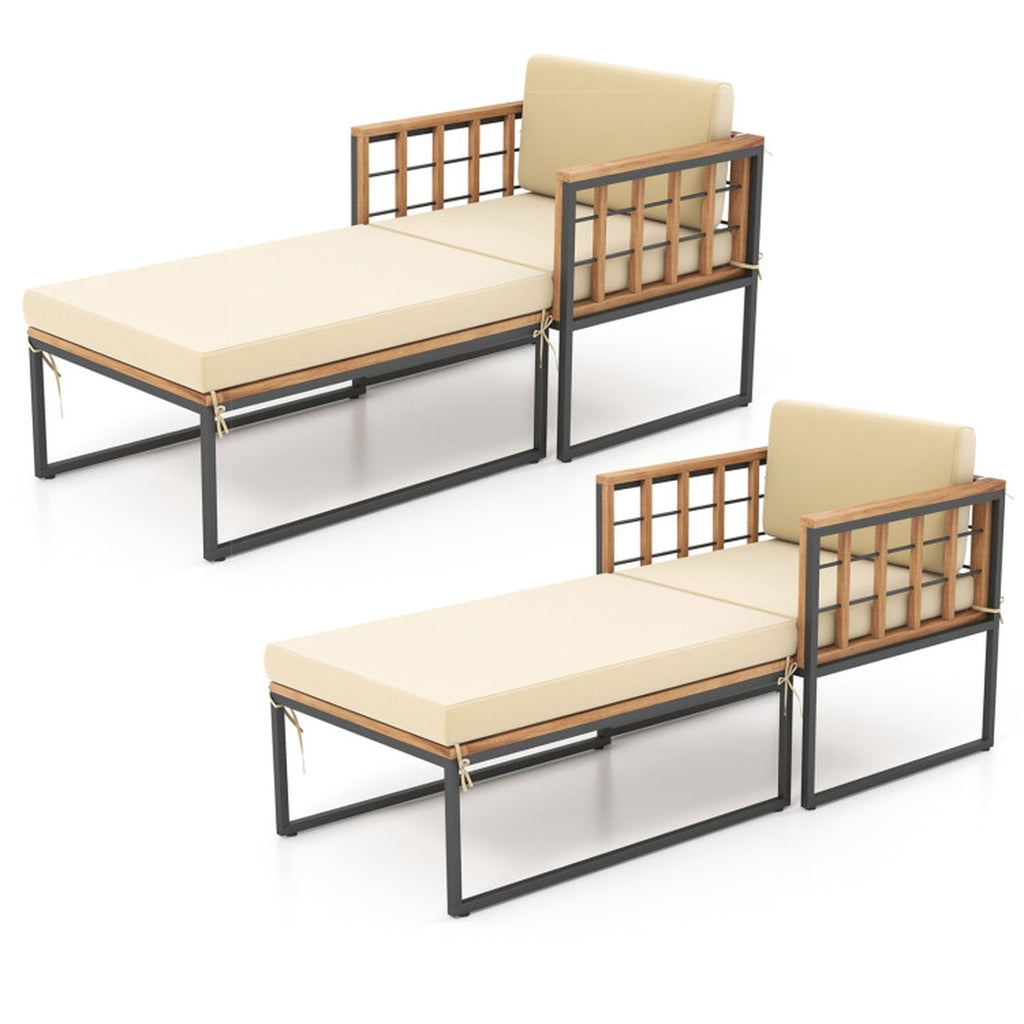 Biotree Patio Acacia Wood Armchair with Long Ottoman and Seat Back Cushions Stackable Patio Chair for Garden BackyardBrown