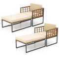 Biotree Patio Acacia Wood Armchair with Long Ottoman and Seat Back Cushions Stackable Patio Chair for Garden BackyardBrown