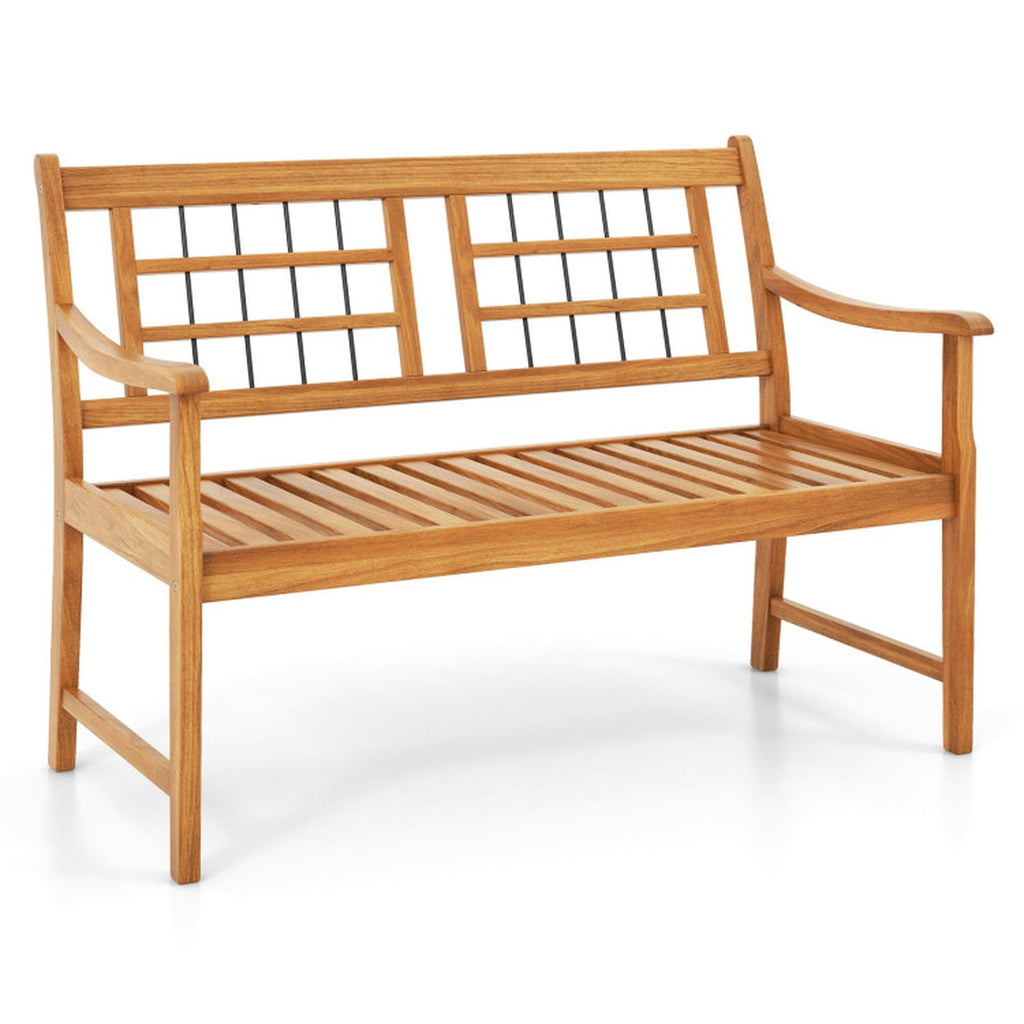 Biotree Patio Acacia Wood Bench with Curved Armrests Slatted Seat and Backrest Stackable Patio Chair for Garden BackyardNatural