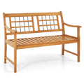 Biotree Patio Acacia Wood Bench with Curved Armrests Slatted Seat and Backrest Stackable Patio Chair for Garden BackyardNatural