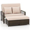 Biotree Patio Adjustable Wicker Daybed with 4-Level Backrest and Soft Cushions Outdoor Conversation Set for Garden Backyard PorchBeige