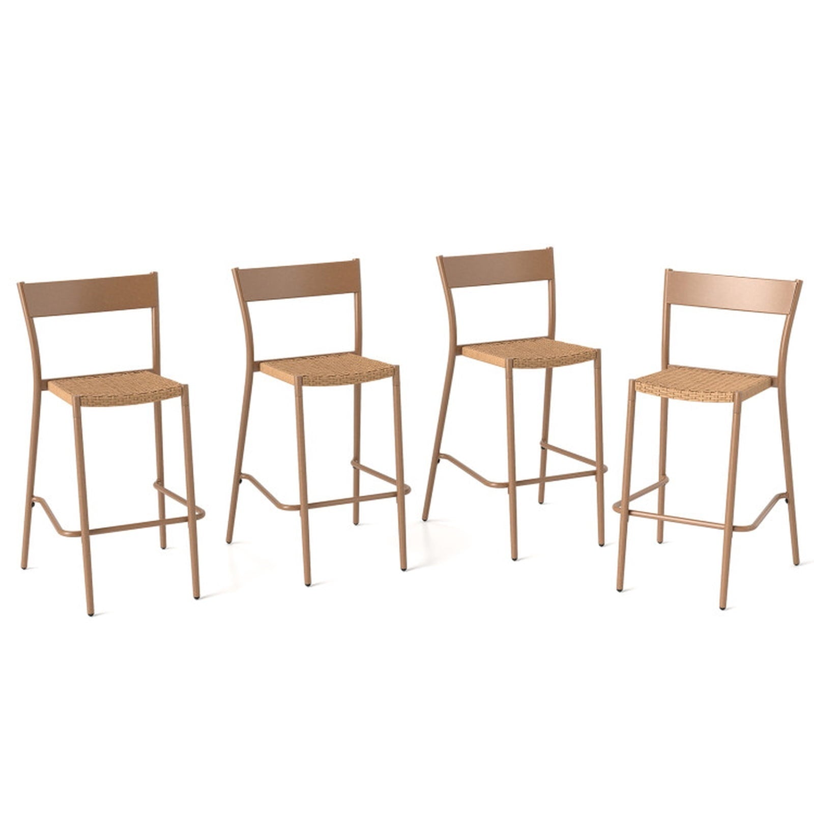 Biotree Patio Barstools Set of 4 with Rattan Seat and Metal Backrest Stackable Patio Chair for Garden BackyardLight Brown