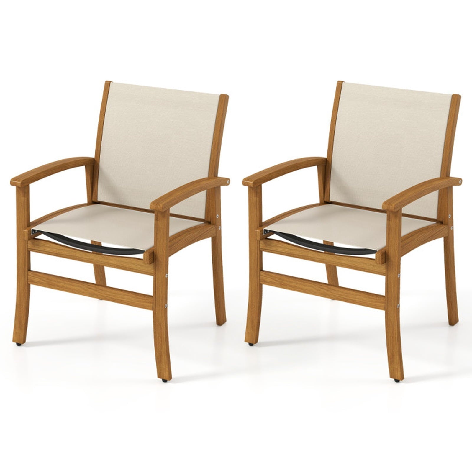 Biotree Patio Chairs Set of 2 Acacia Wood Armchairs with Breathable Fabric Back and Seat Stackable Patio Chair for Garden BackyardYellow