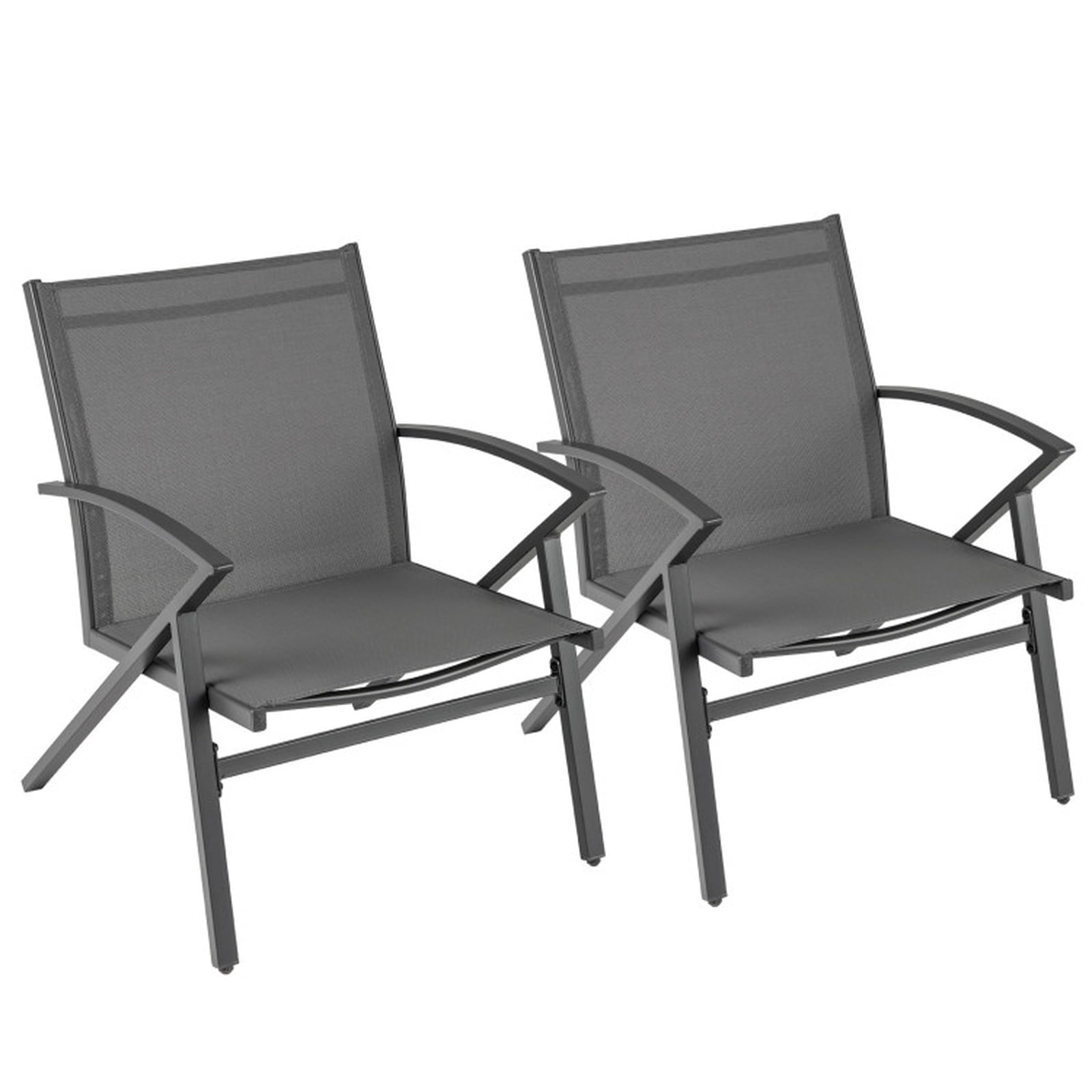 Biotree Patio Chairs Set of 2 Lawn Chairs with Heavy Duty Metal Frame Stackable Patio Chair for Garden BackyardGrey