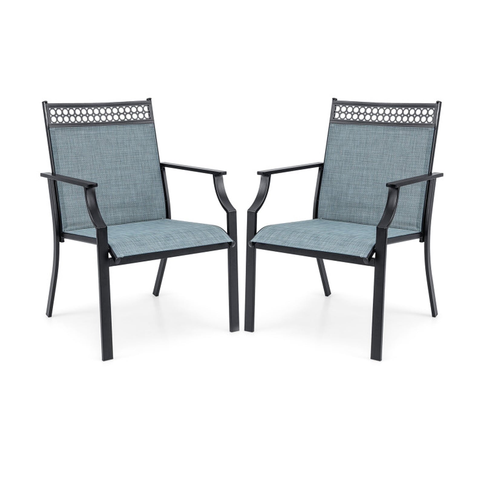 Biotree Patio Chairs Set of 2 with All Weather Breathable Fabric Stackable Patio Chair for Garden BackyardBlue