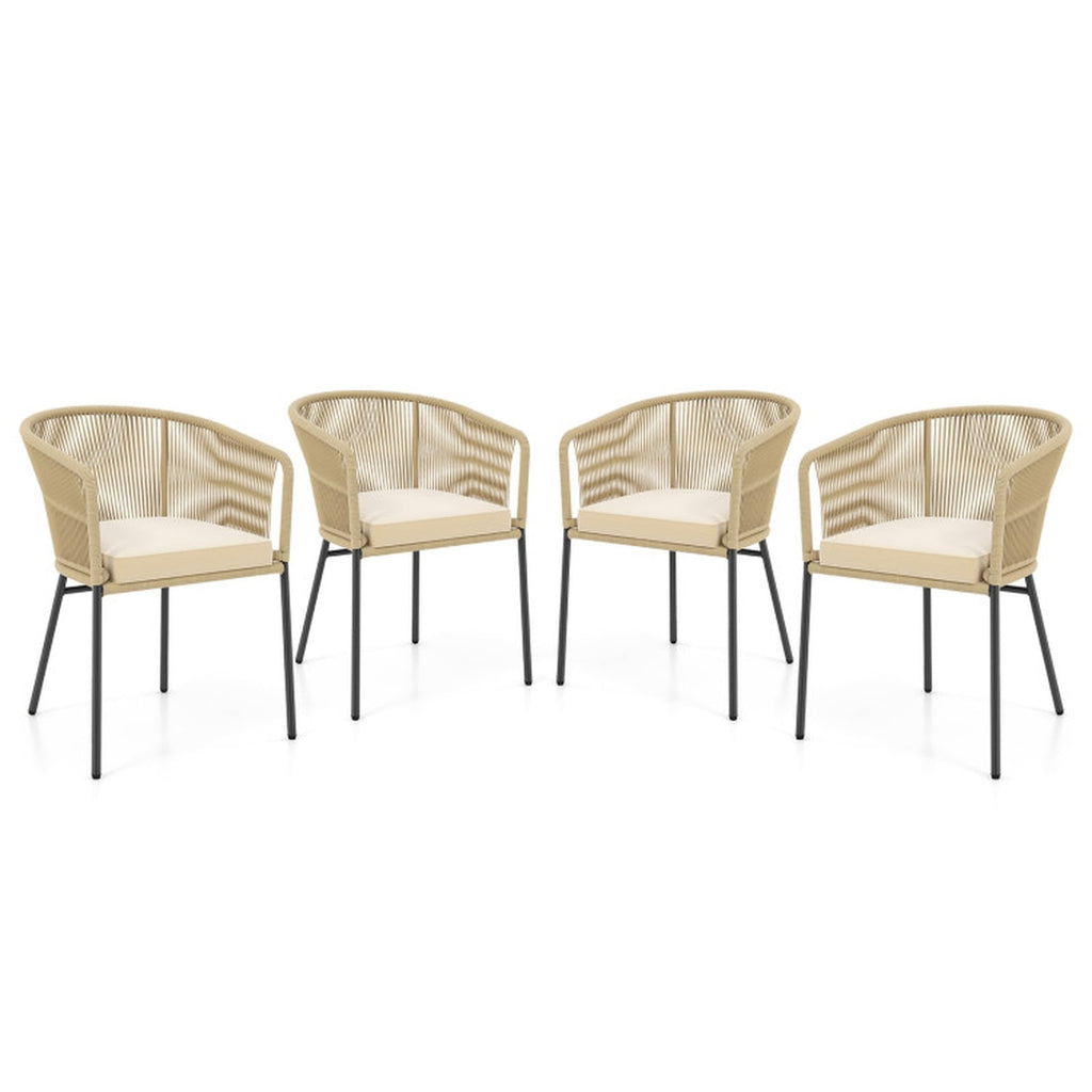 Biotree Patio Chairs Set of 4 with Curved Backrest and Seat Cushion for Patio Stackable Patio Chair for Garden BackyardYellow