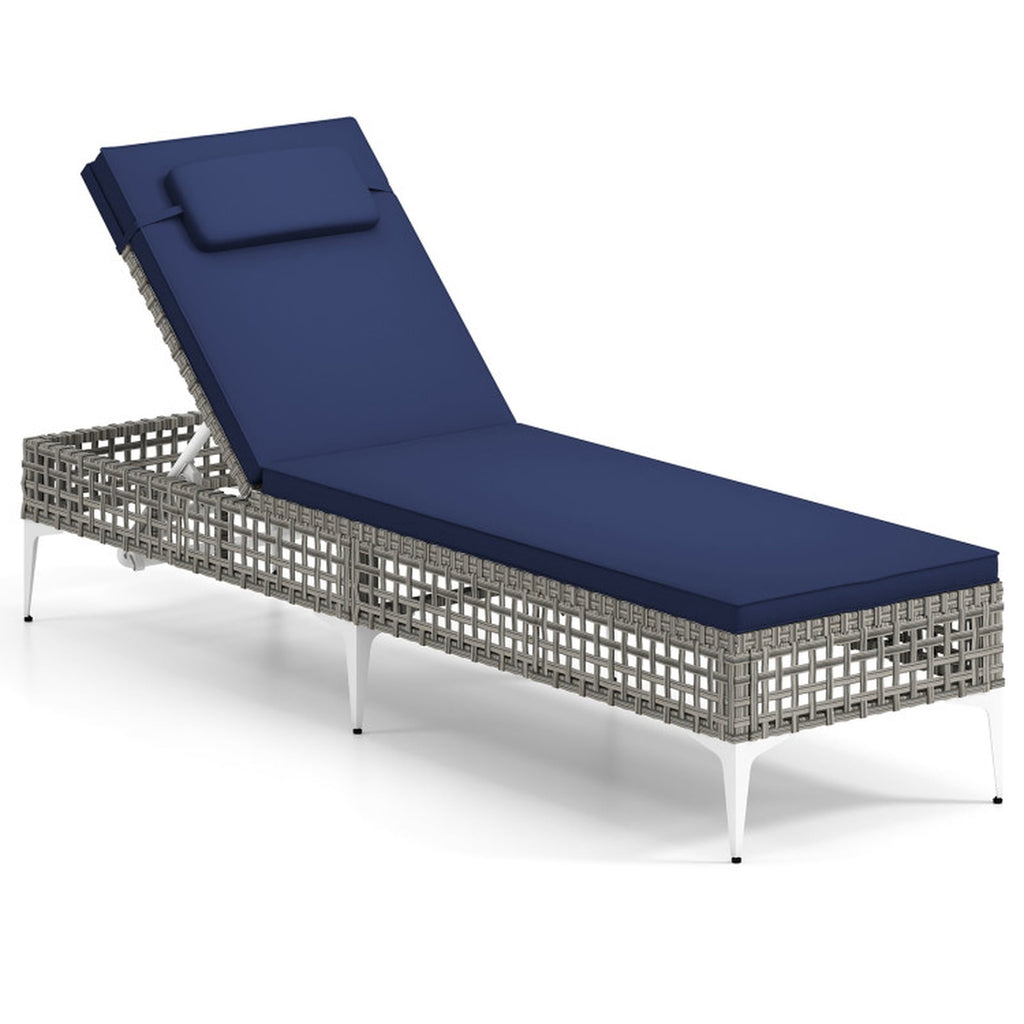 Biotree Patio Chaise Lounge Chair with 6-Level Adjustable Backrest and Headrest for Poolside Stackable Patio Chair for Garden BackyardNavy