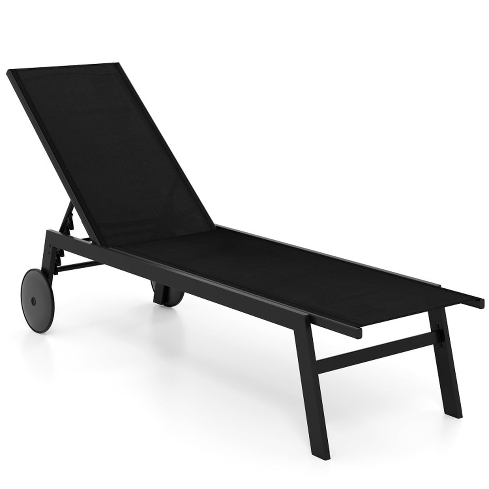 Biotree Patio Chaise Lounge Chair with Wheels and 6-Level Adjustable Backrest Set of 1 Stackable Patio Chair for Garden BackyardBlack