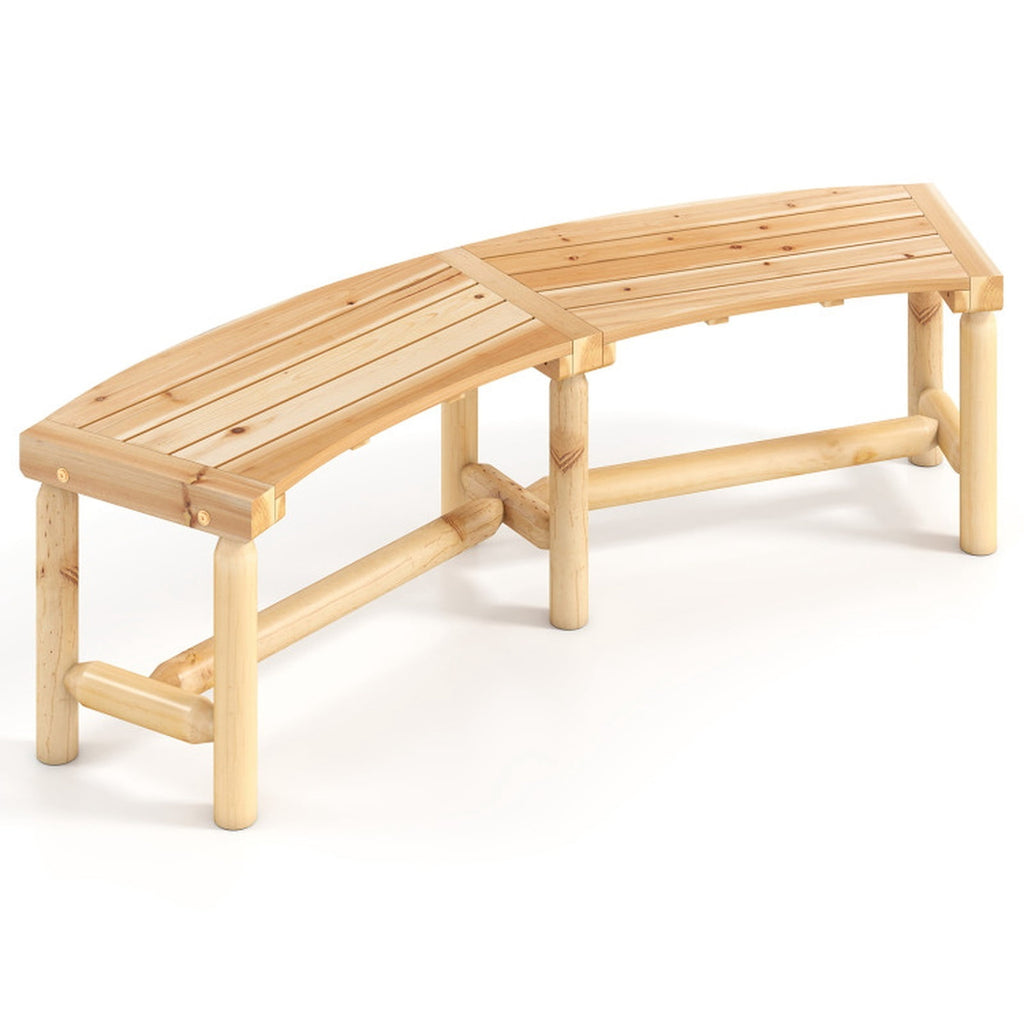 Biotree Patio Curved Bench Solid Wood Fire Pit Bench Outdoor Backless Loveseat Stackable Patio Chair for Garden BackyardNatural