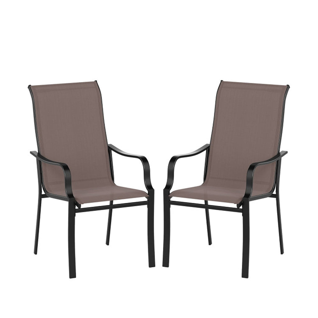 Biotree Patio Dining Chair Set of 2 with Wide Seat and Heavy-Duty Metal Frame Stackable Patio Chair for Garden BackyardBrown