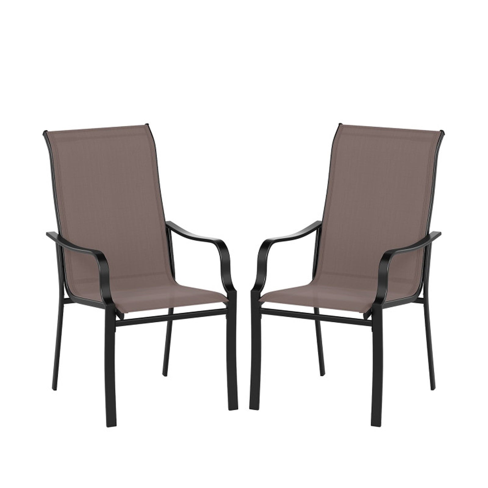 Biotree Patio Dining Chair Set of 2 with Wide Seat and Heavy-Duty Metal Frame Stackable Patio Chair for Garden BackyardBrown