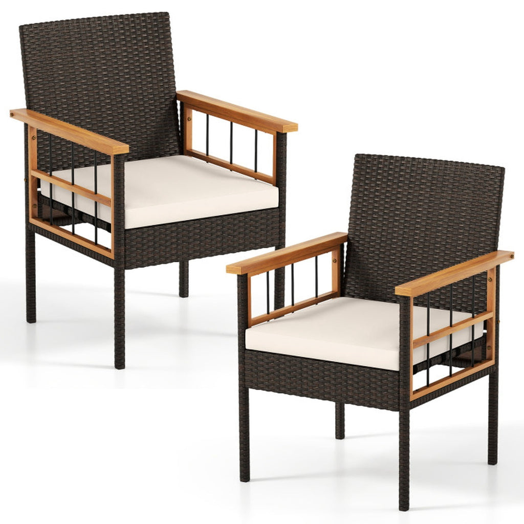Biotree Patio Dining Chairs Set of 2 with Soft Cushions Stackable Patio Chair for Garden BackyardWhite