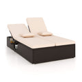 Biotree Patio Double Chaise Lounge with Cushions and Folding Side Trays Stackable Patio Chair for Garden BackyardBeige