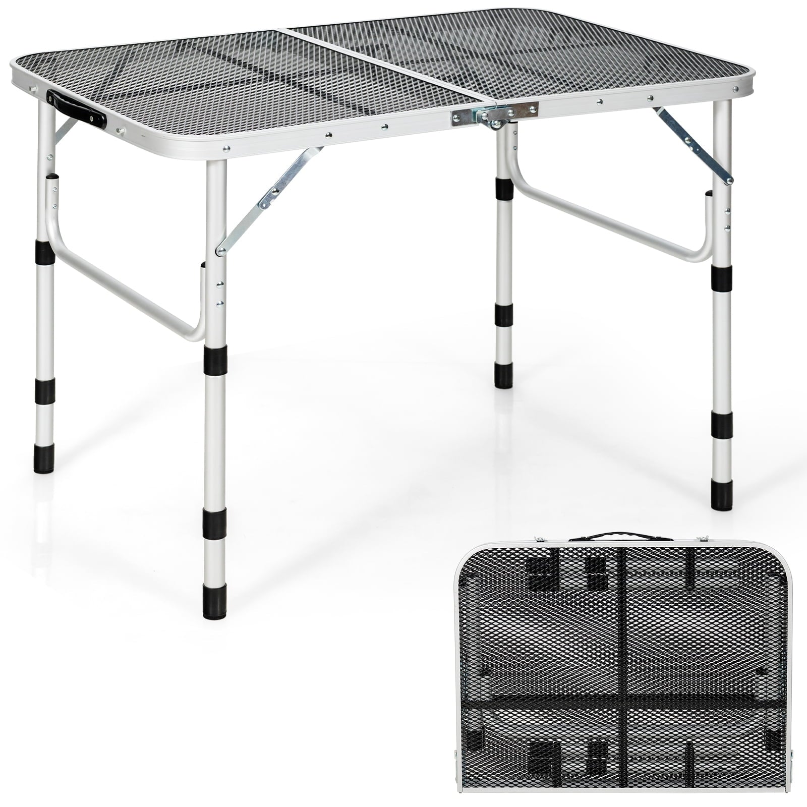 Biotree Aluminum Grill Table with Iron Mesh Top Portable Folding Outdoor Camp Kitchen Table for BBQ Cooking, Silver