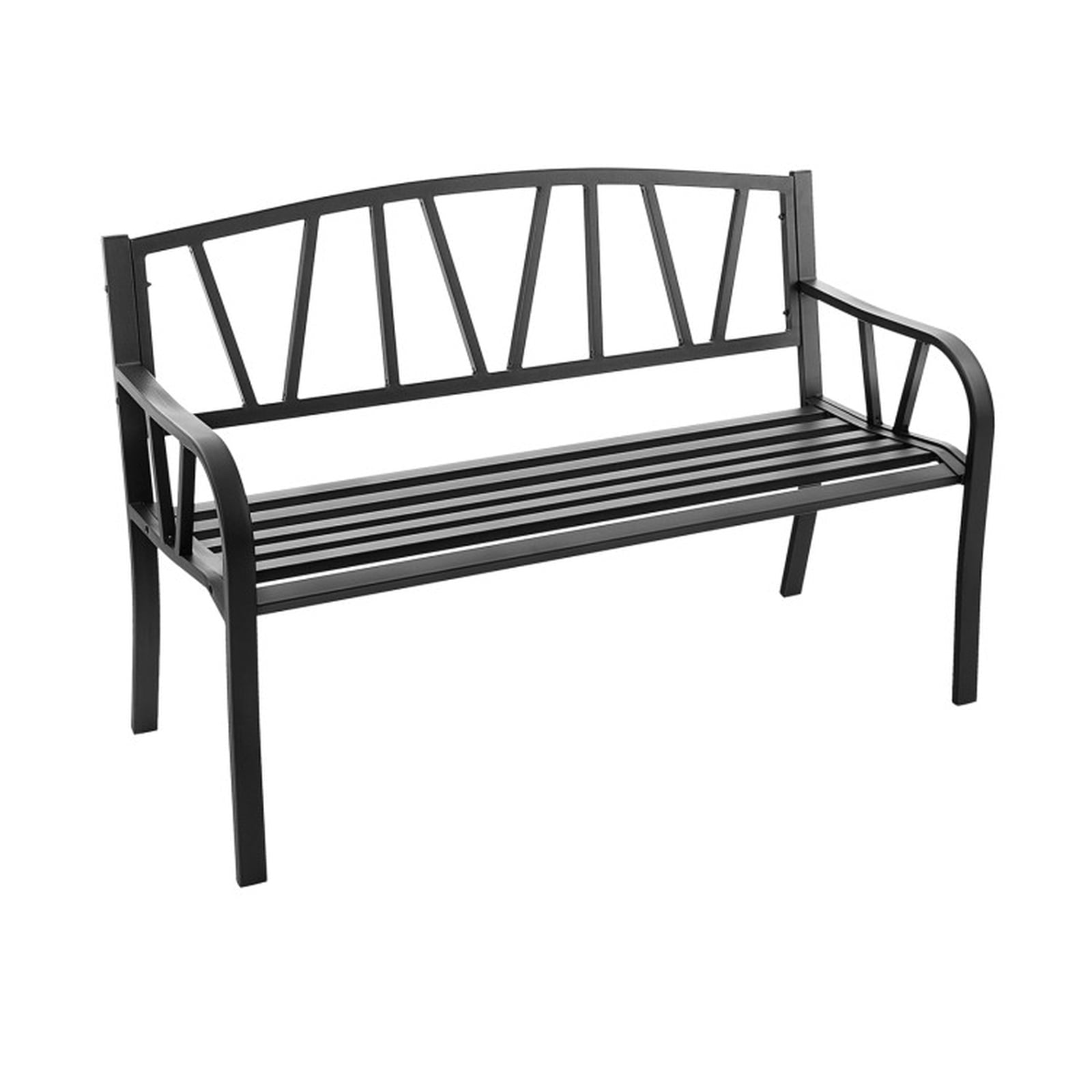 Biotree Patio Garden Bench with Metal Frame and Slatted Seat Stackable Patio Chair for Garden BackyardBlack