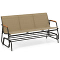 Biotree Patio Glider Bench with Curved Teak Armrests and Breathable Fabric Seat for 3 People Stackable Patio Chair for Garden BackyardBrown