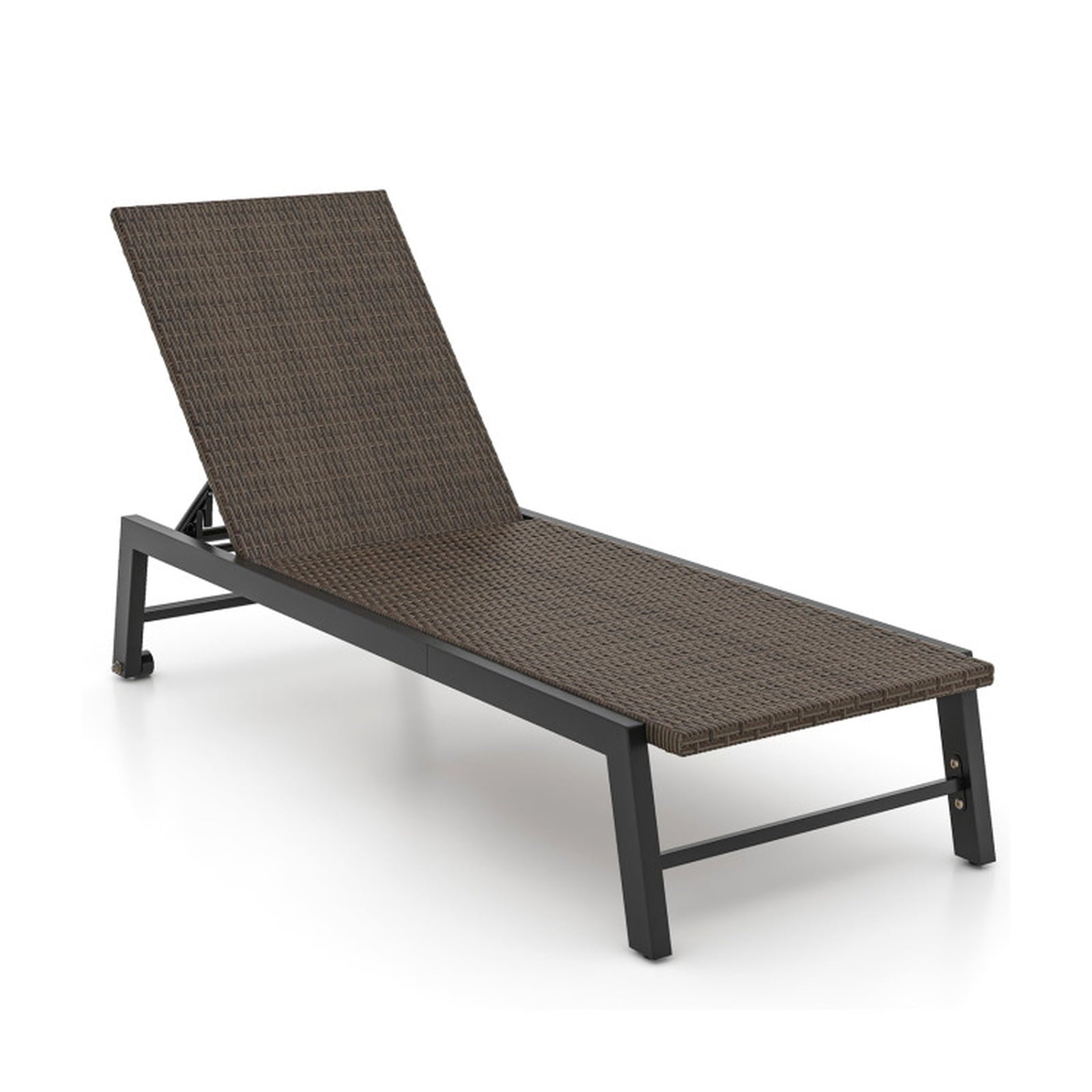 Biotree Patio PE Rattan Chaise Lounge with 5-Level Backrest and Wheels Stackable Patio Chair for Garden BackyardBrown