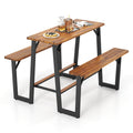 Biotree Patio Picnic Table Bench Set with Acacia Wood Tabletop and Benchtop, Black