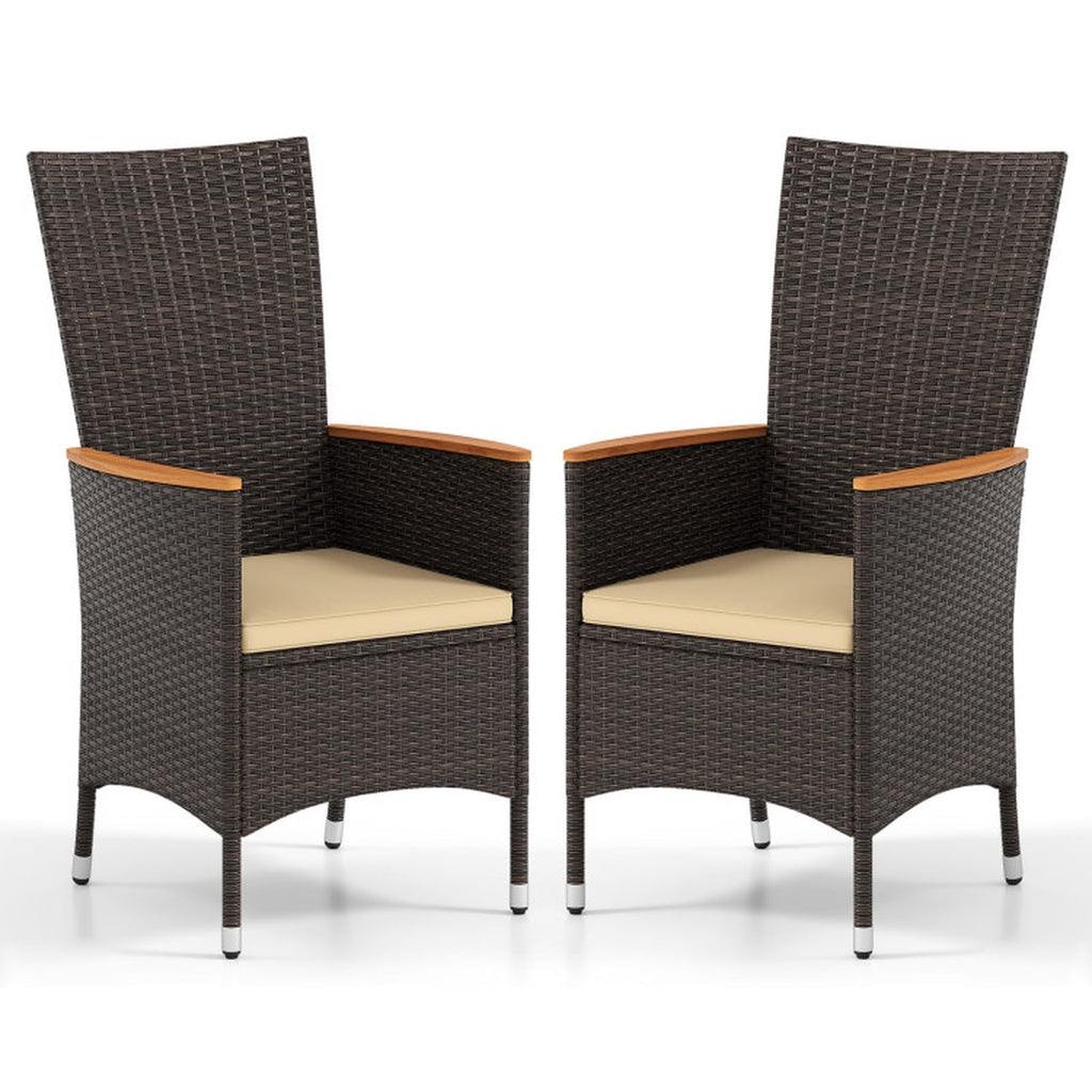 Biotree Patio Rattan Chairs Set of 2 Outdoor Wicker Dining Chairs with High Backrest Stackable Patio Chair for Garden BackyardBeige