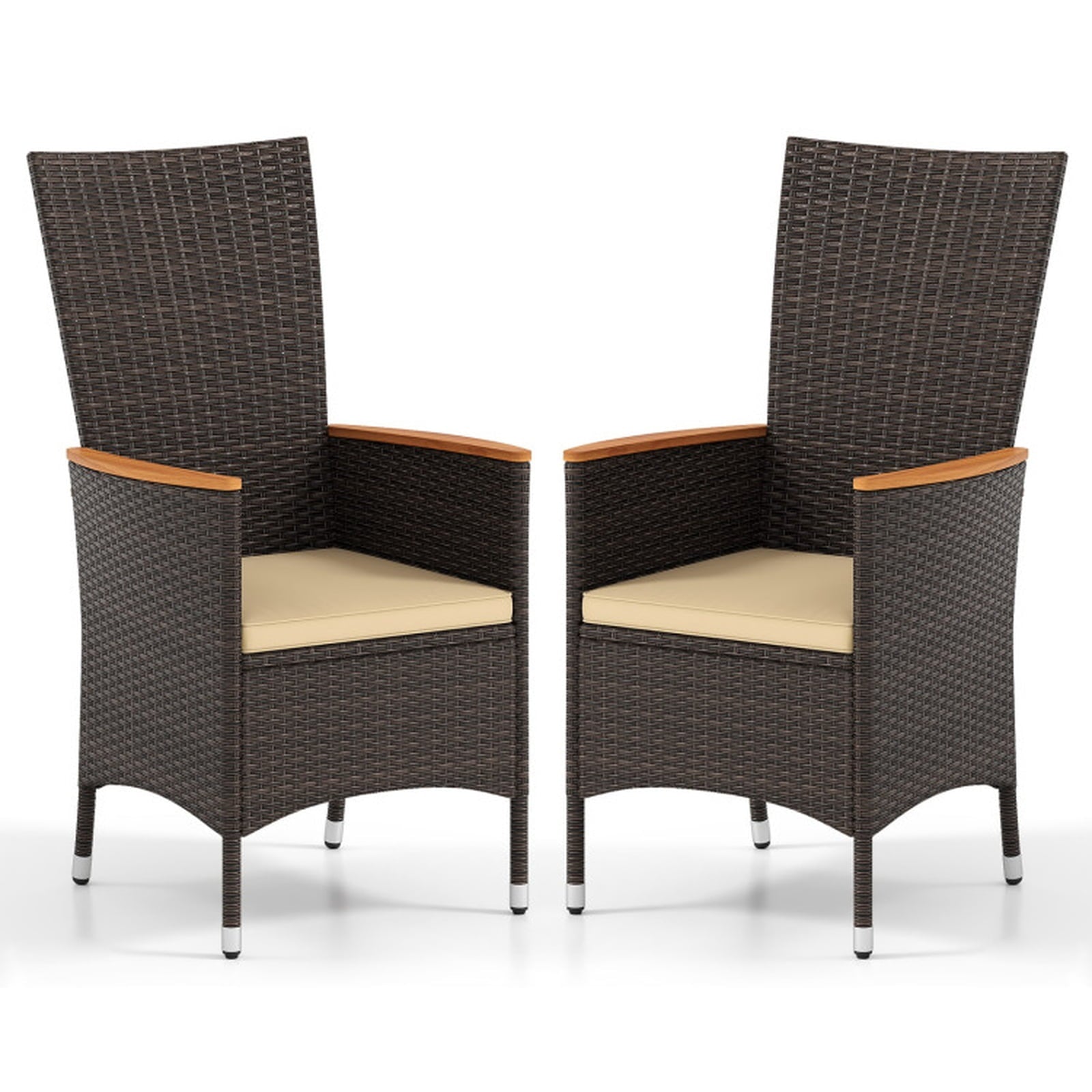 Biotree Patio Rattan Chairs Set of 2 Outdoor Wicker Dining Chairs with High Backrest Stackable Patio Chair for Garden BackyardBeige