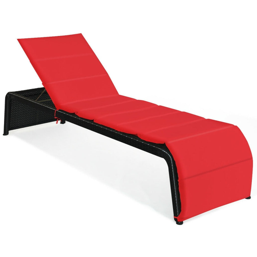Biotree Patio Rattan Lounge Chair Back Adjustable Chaise Recliner with Cushioned Stackable Patio Chair for Garden BackyardRed
