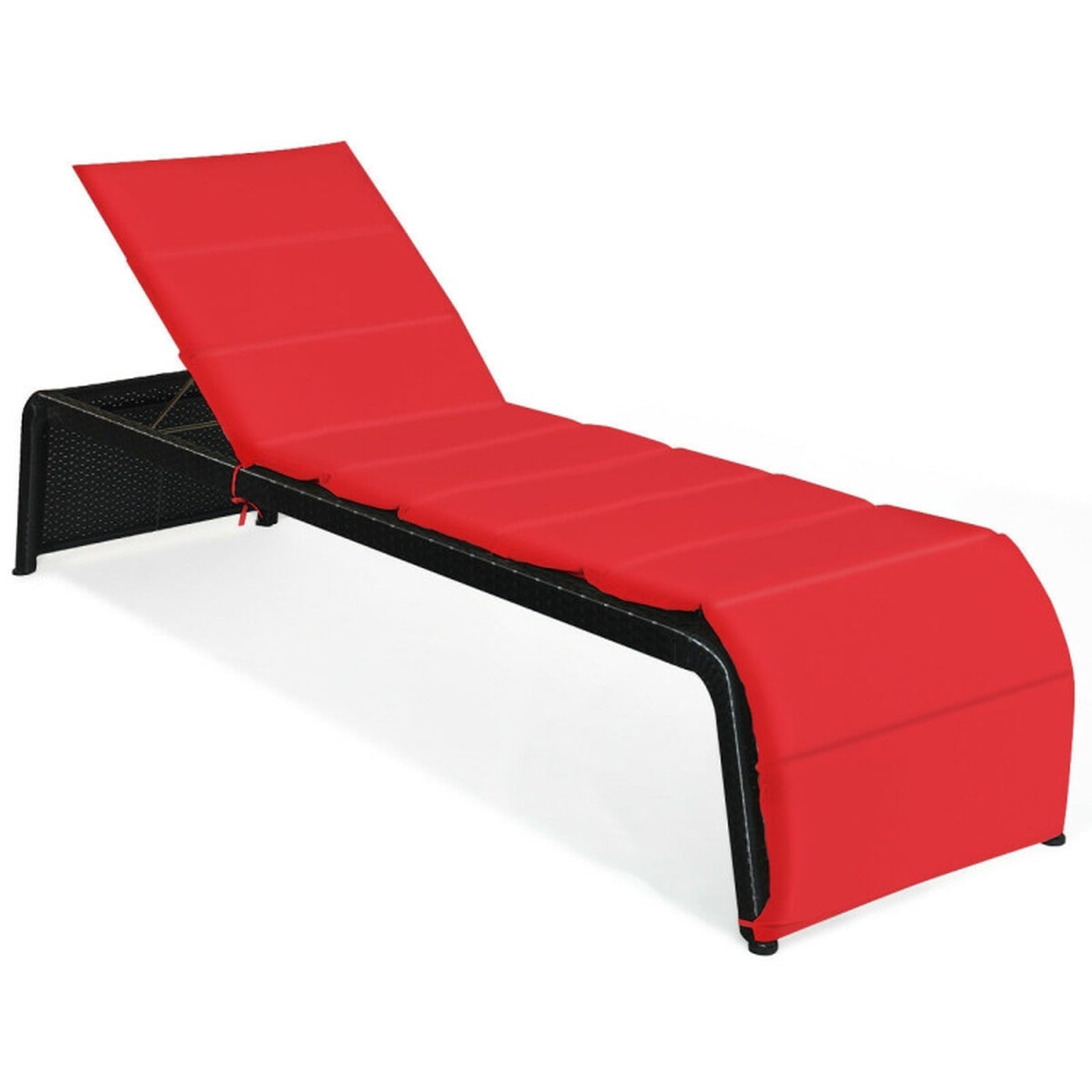 Biotree Patio Rattan Lounge Chair Back Adjustable Chaise Recliner with Cushioned Stackable Patio Chair for Garden BackyardRed