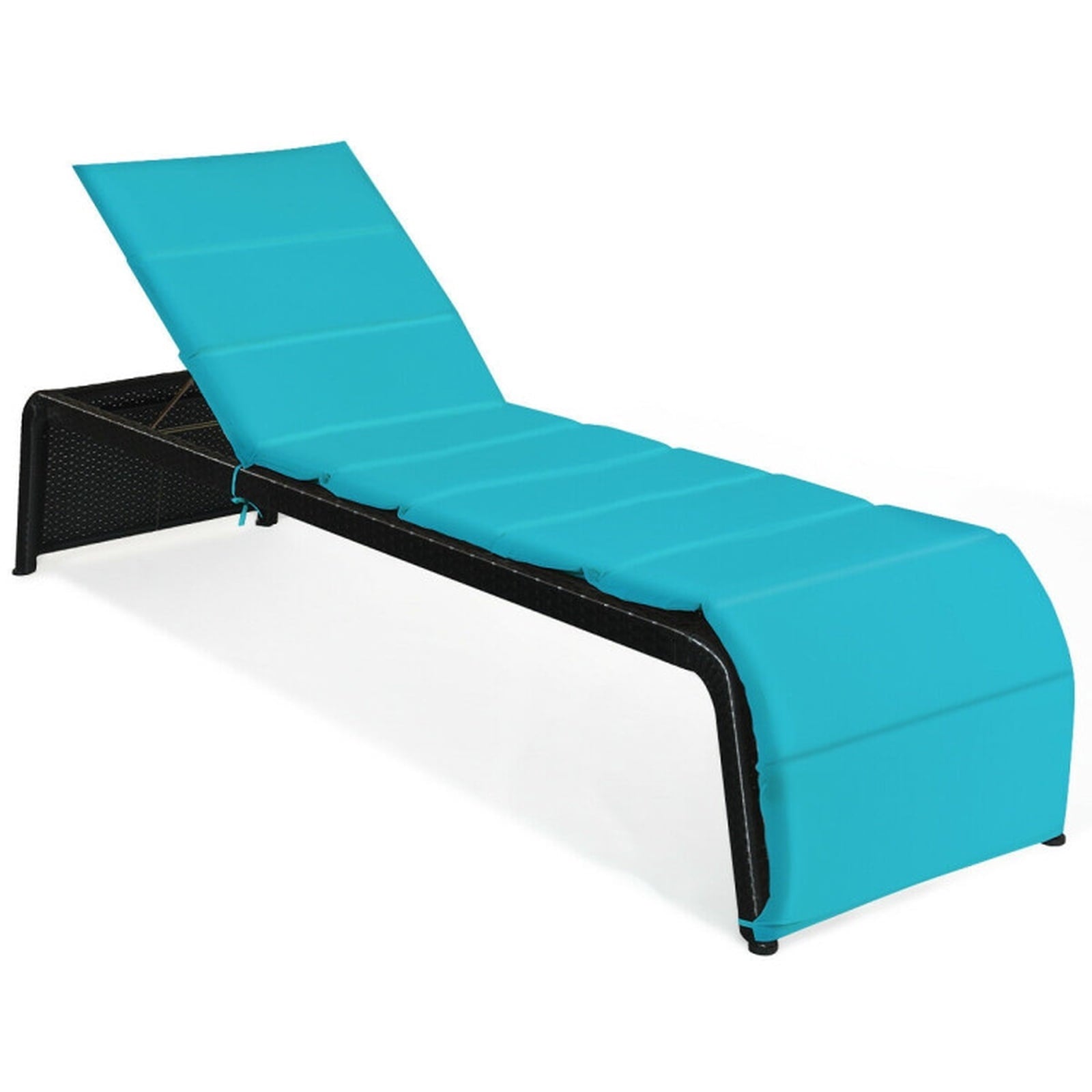 Biotree Patio Rattan Lounge Chair Back Adjustable Chaise Recliner with Cushioned Stackable Patio Chair for Garden BackyardTurquoise