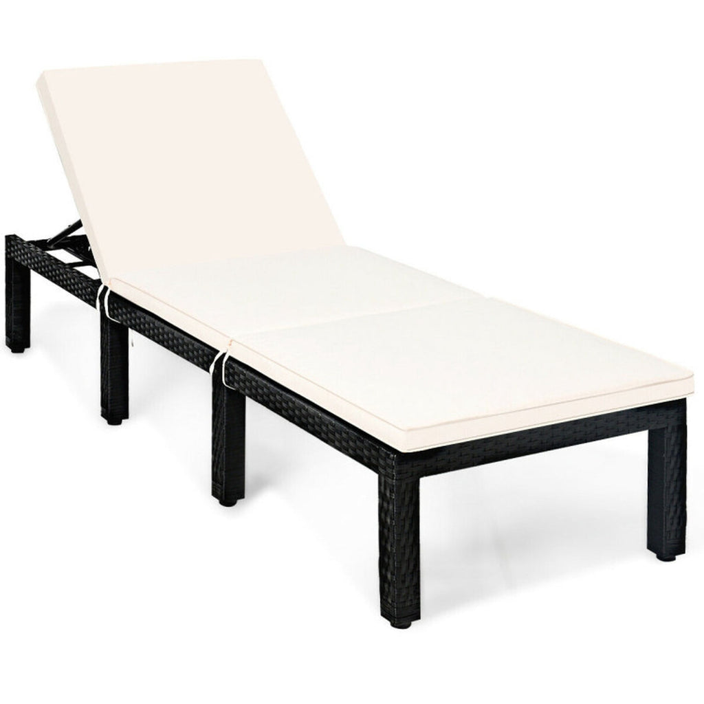 Biotree Patio Rattan Lounge Chair Chaise Couch Cushioned Height Adjustable Stackable Patio Chair for Garden BackyardWhite