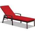 Biotree Patio Rattan Lounge Chaise Recliner with Back Adjustable Cushioned Stackable Patio Chair for Garden BackyardRed
