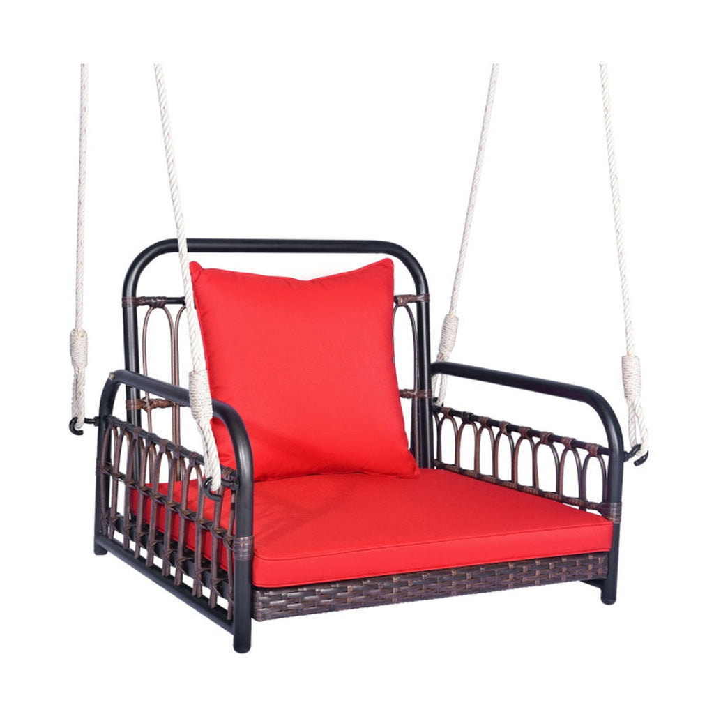 Biotree Patio Rattan Porch Swing Hammock Chair with Seat Cushion for Patio Porch Garden Backyard Outdoor, Red