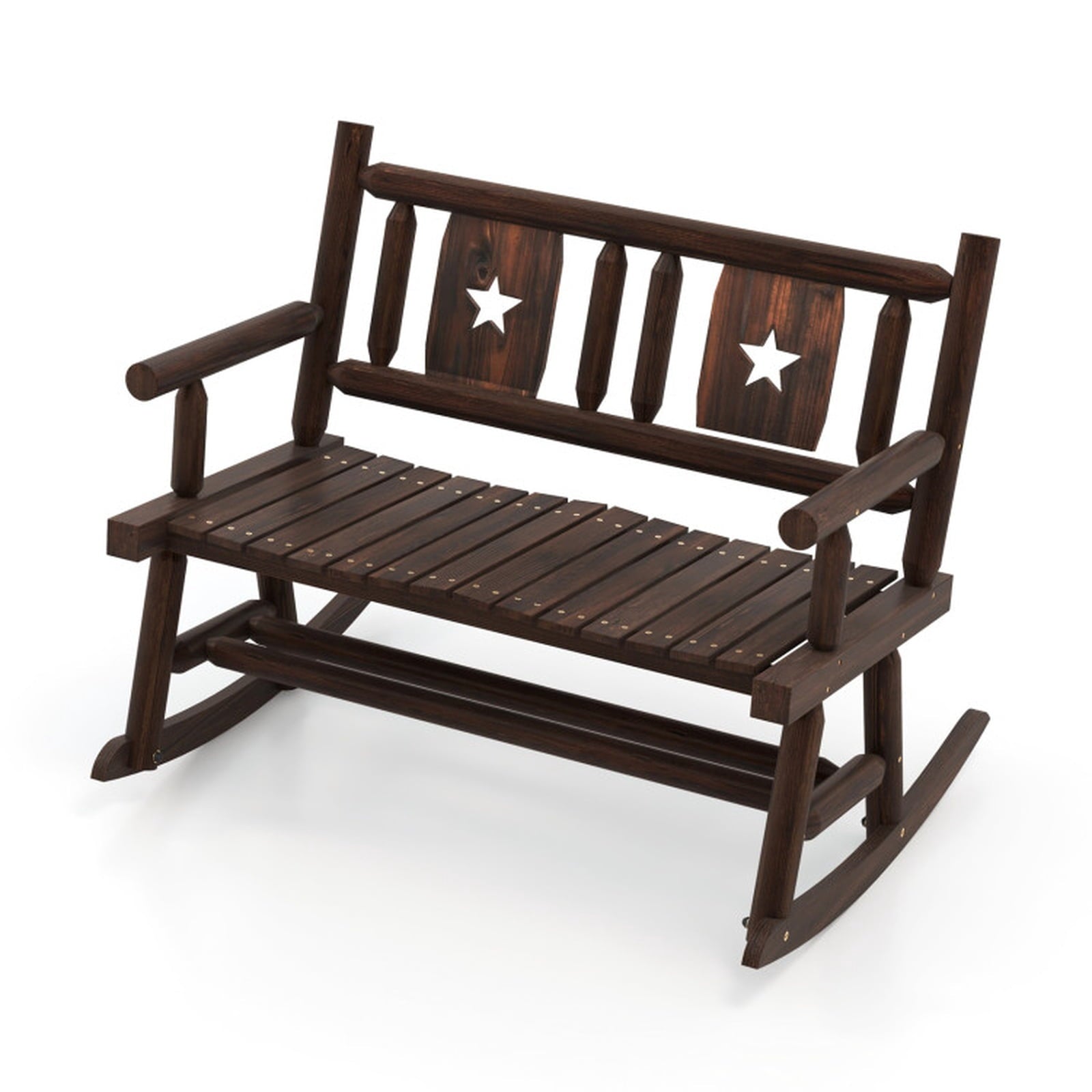 Biotree Patio Rocking Bench Double Rocker Chair with Ergonomic Seat 2-Person Loveseat Stackable Patio Chair for Garden BackyardRustic Brown