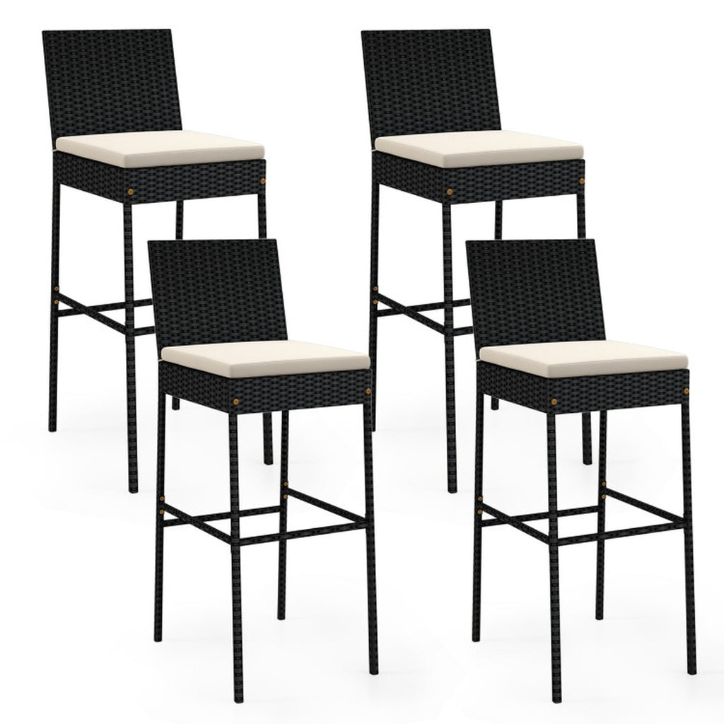 Biotree Patio Wicker Barstools with Footrest and Backrest Set of 4 for Patio Porch Garden Backyard Outdoor, Black