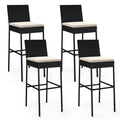 Biotree Patio Wicker Barstools with Footrest and Backrest Set of 4 for Patio Porch Garden Backyard Outdoor, Black