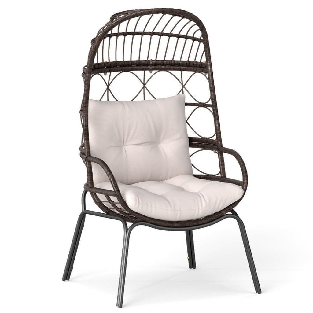 Biotree Patio Wicker Egg Chair Outdoor Rattan Lounge Basket with Seat and Back Cushions Stackable Patio Chair for Garden BackyardBrown
