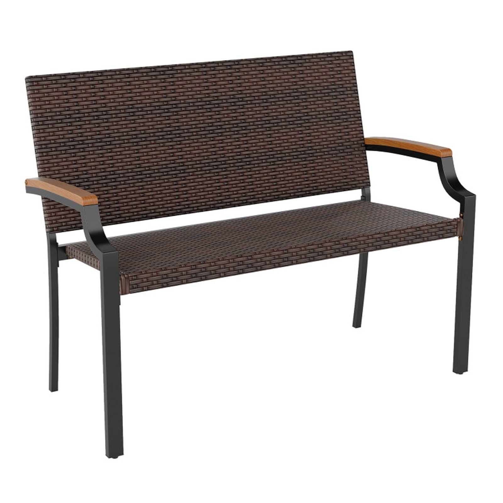 Biotree Patio Wicker Loveseat Chair with Acacia Wood Armrests and Metal Frame Stackable Patio Chair for Garden BackyardMix Brown