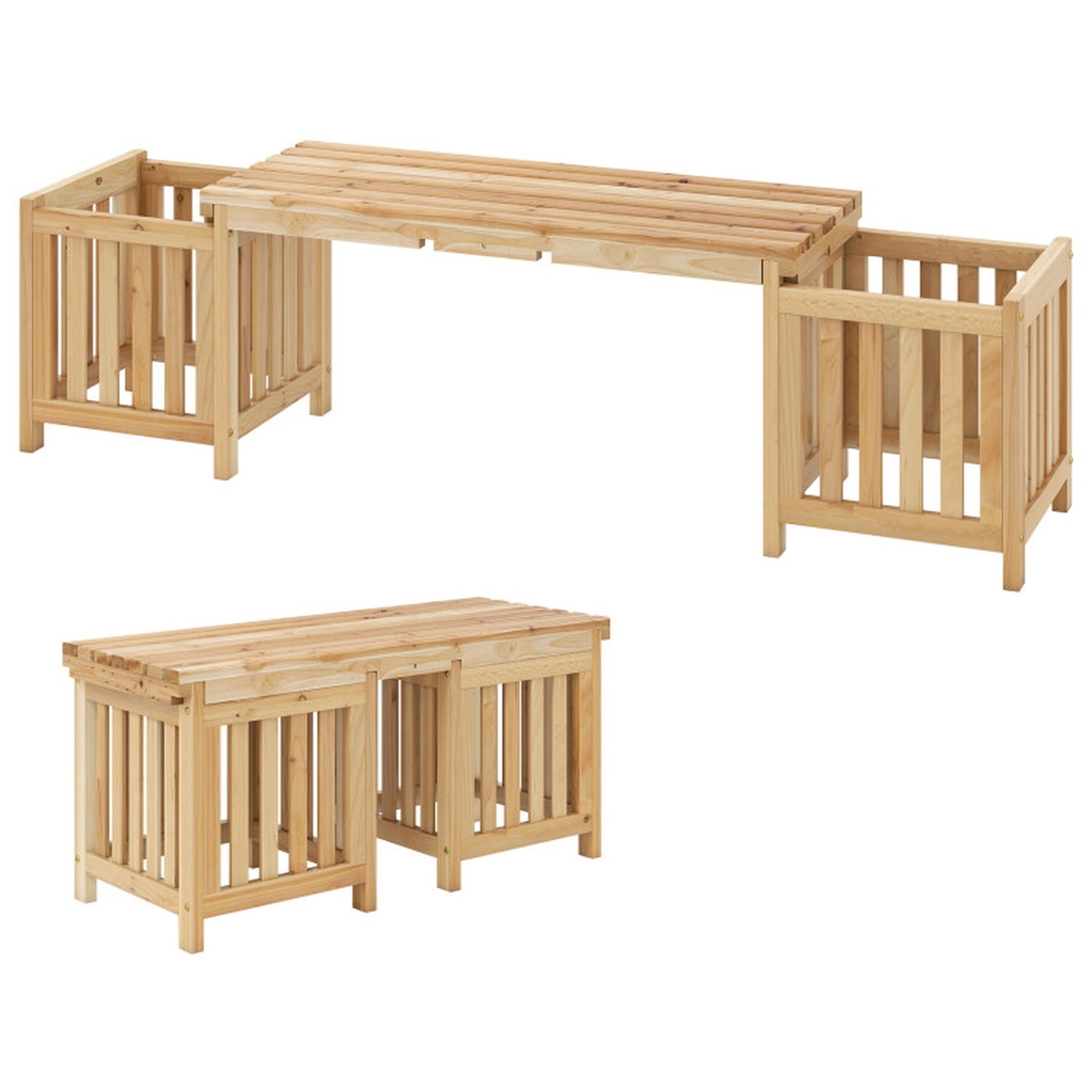 Biotree Patio Wooden Bench with Planter 2 Person Patio Bench Stackable Patio Chair for Garden BackyardNatural