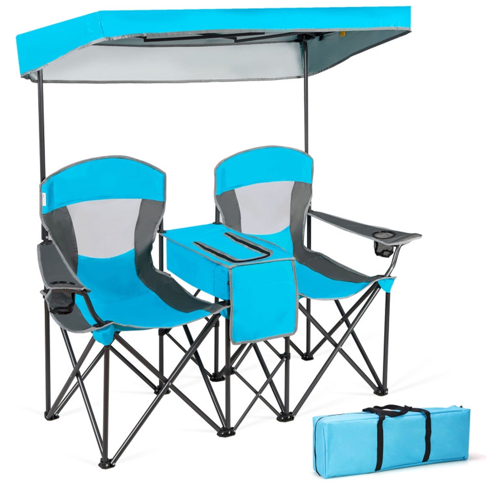 Biotree Portable Folding Camping Canopy Chairs with Cup Holder, Blue