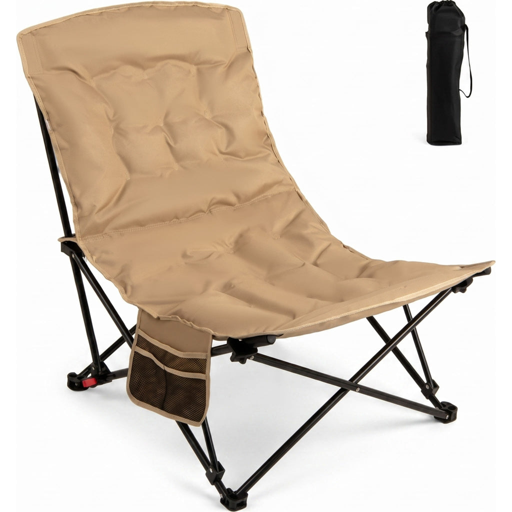 Biotree Portable Folding Outdoor Camping Chair with Cup Holder for Beach Picnic Tailgating, Khaki