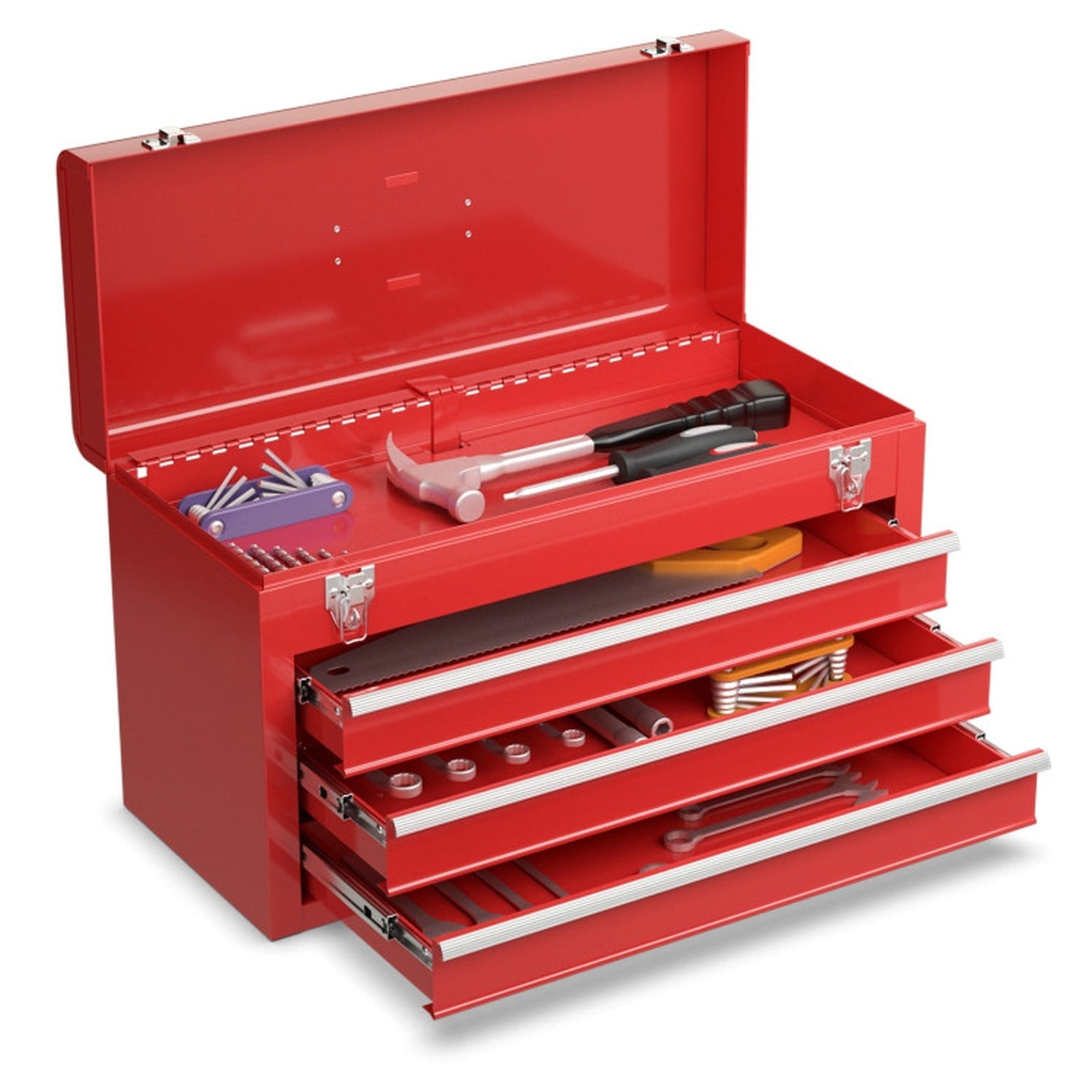 Biotree Portable Garage Mechanic Tool Cabinet Box with 3 Drawers Outdoor Waterproof for Patio Deck Garden Cushions, Red