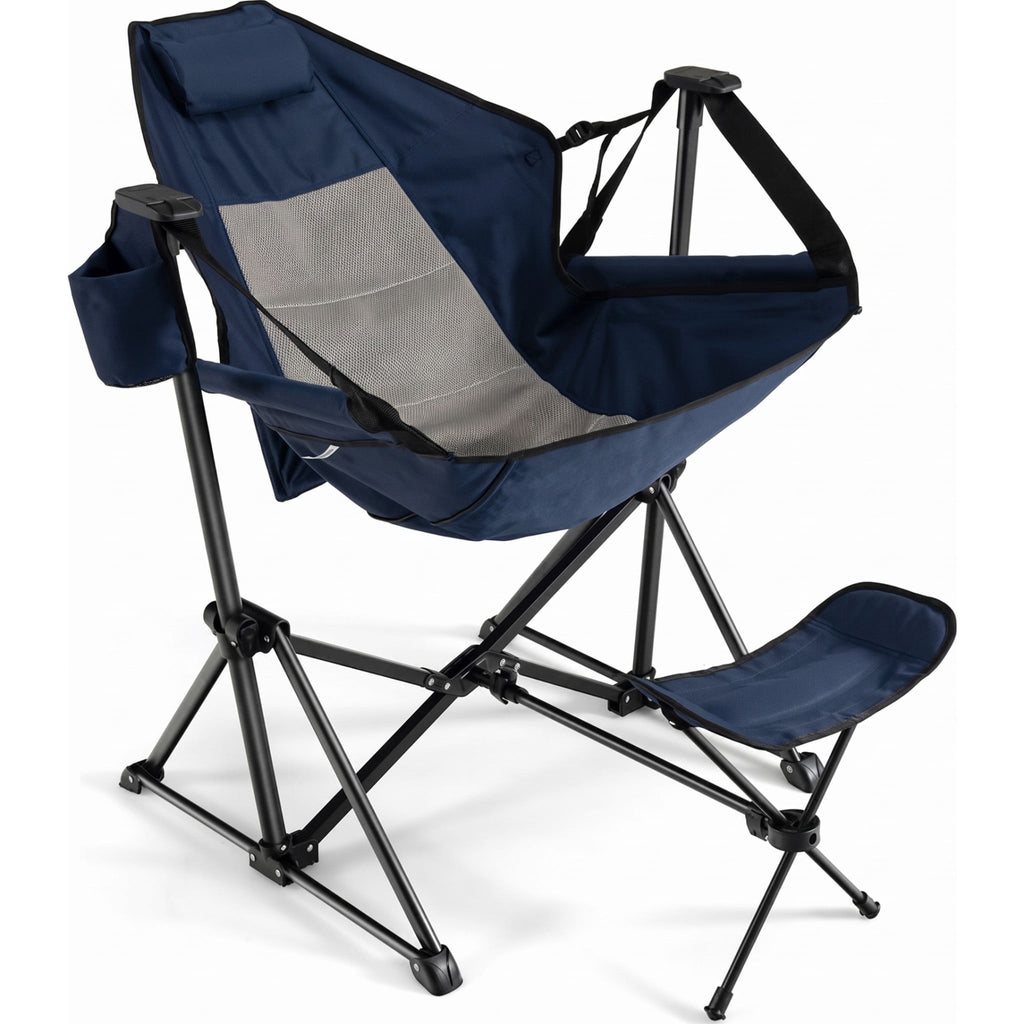 Biotree Hammock Style Camping Chair with Retractable Footrest and Adjustable Seat Angle Portable Outdoor Lounger with Carry Bag, Navy Blue