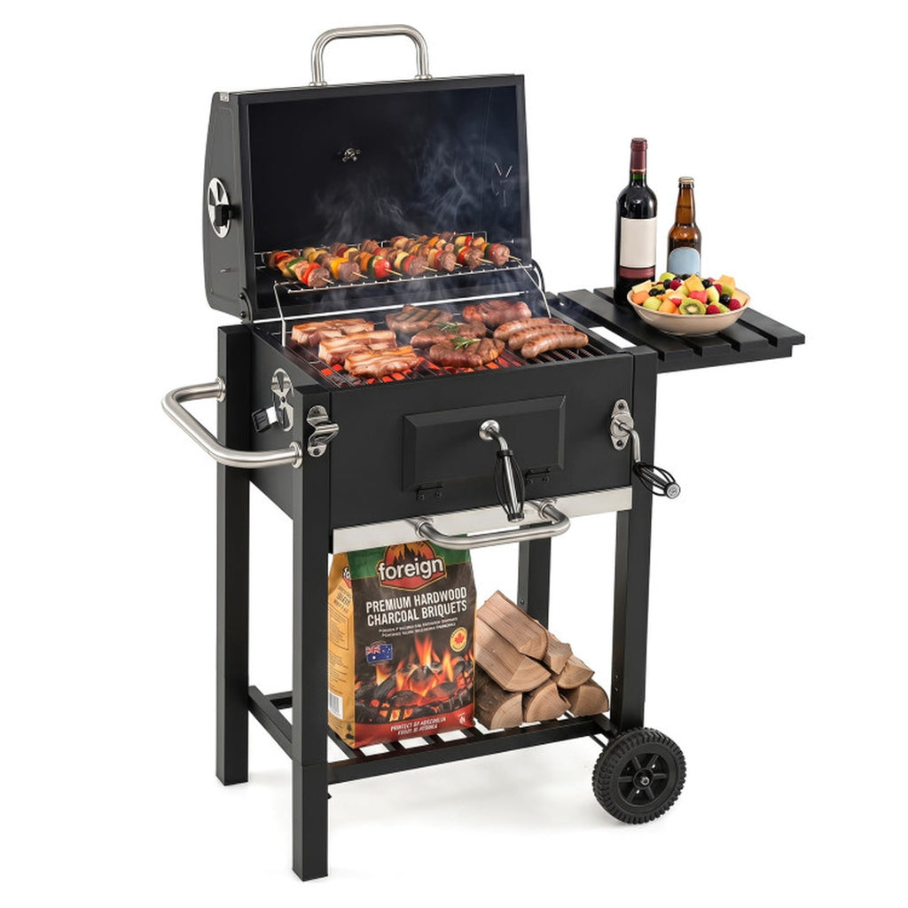 Biotree Portable Outdoor Charcoal BBQ Grill with Adjustable Charcoal Tray, Charcoal Grill on Wheels with Warming Rack, BBQ Smoker Cooker for Backyard Patio Camping Black