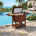 Biotree 54 Quart Wooden Cooler Cart for Patio with Shelves Rolling Ice Chest with Drain Plug Outdoor Cooler Cart, Brown