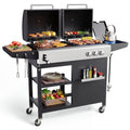 Biotree 3-Burner Gas and Charcoal Grill Combo, Dual Fuel 54,000 BTU BBQ Propane Grill with Side Burner for Backyard BBQ, Outdoor Cooking & Camping
