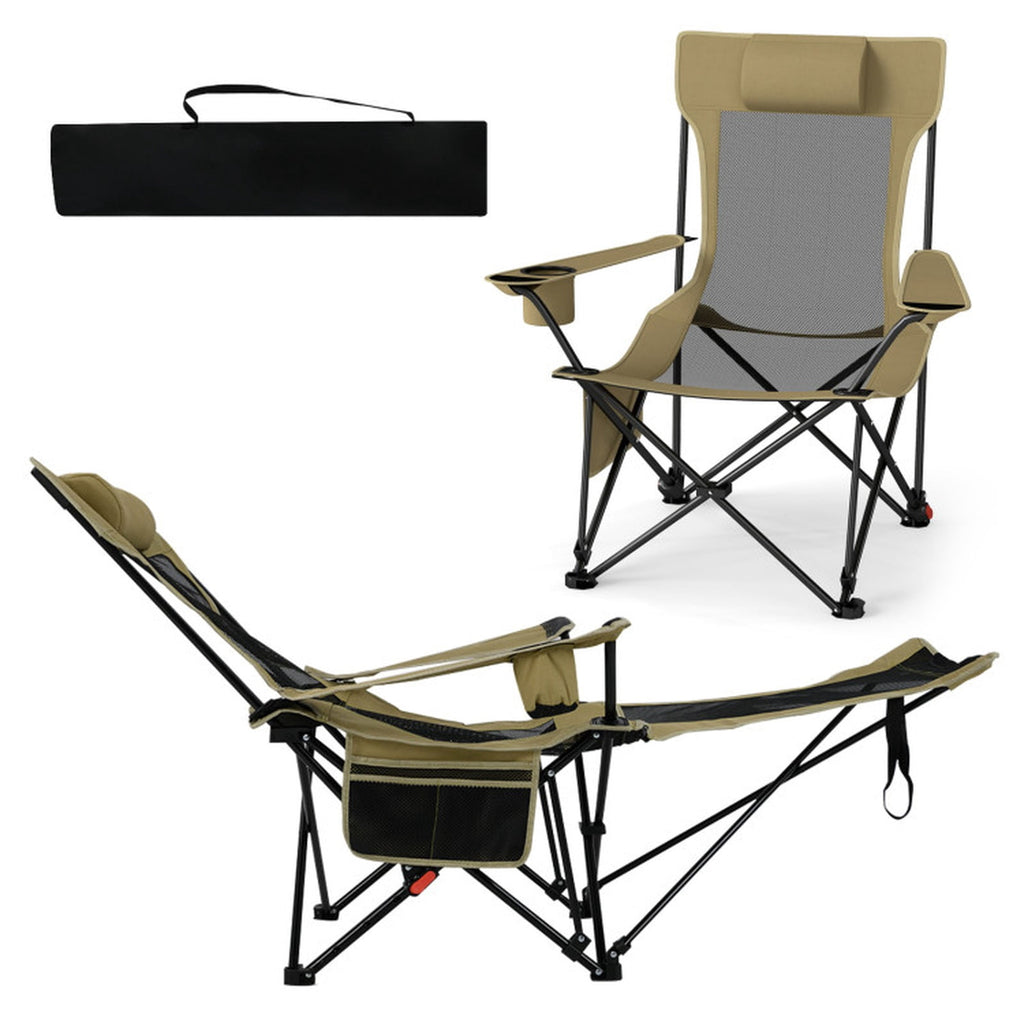 Biotree Reclining Camping Chair with Removable Footrest 4-Position Adjustable Backrest Portable Folding Outdoor Lounge Chair, Green