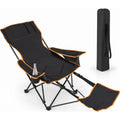Biotree Reclining Folding Camp Chair with Retractable Footrest and Cooler Bag 2-Position Adjustable Lounge Chair for Outdoor, Black