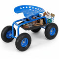 Biotree Rolling Garden Cart with Seat, 360¡ãSwivel Seat Adjustable Height,330lbs Load Capacity, Wagon Scooter with Storage Bracket and Tool Tray, Suitable for Patio Yard, Blue